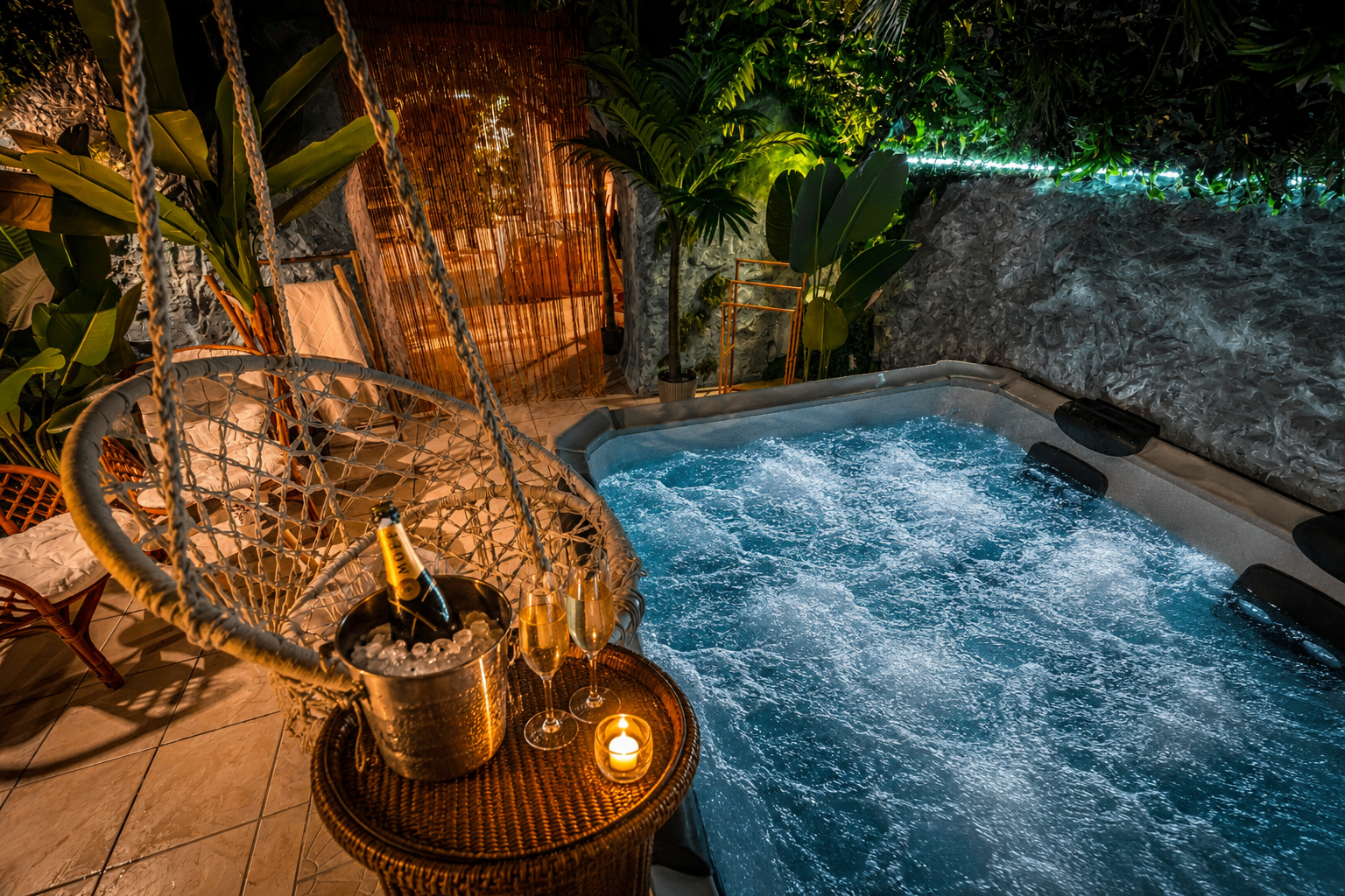 Jacuzzi privatif avec champagne